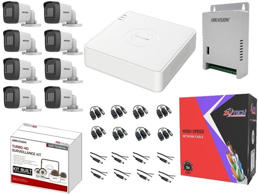 Hikvision 8 Channel DVR 2MP Camera 100M Cat6