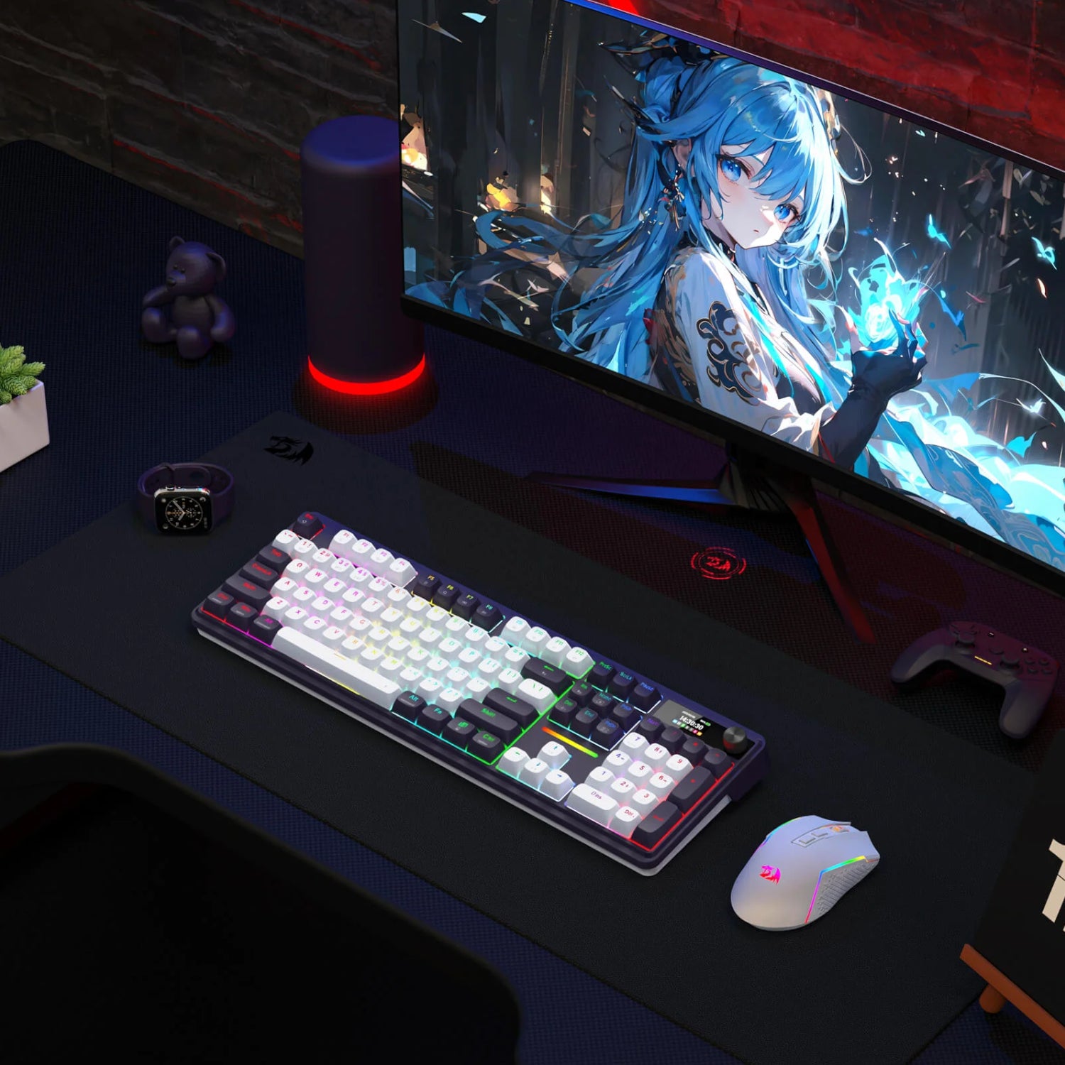 Redragon K762WB-RGB-PRO LCD Full-size Gasket Mechanical Keyboard - Black